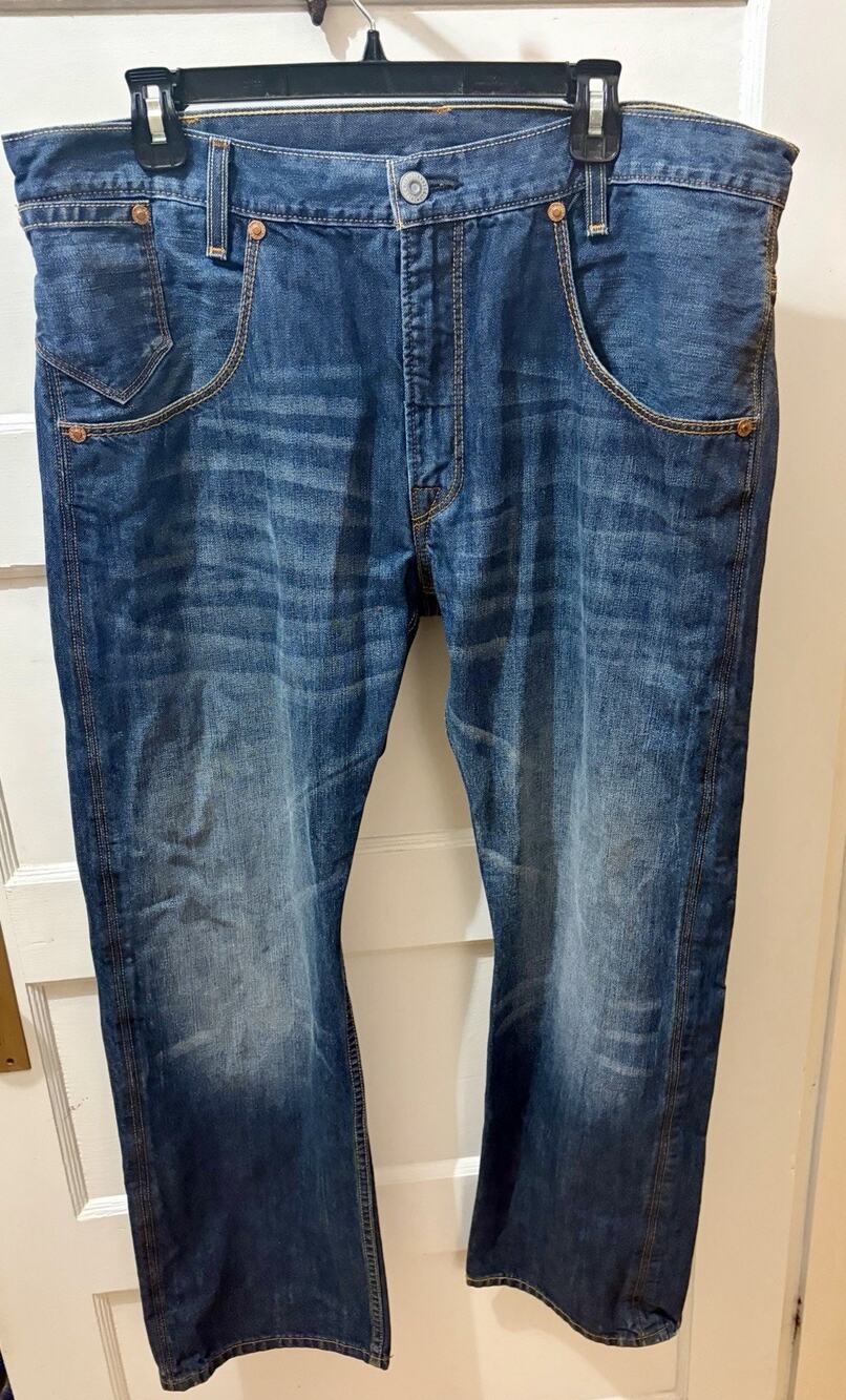 Levi's 514 Straight Fit Mens Jeans 38 X 30 Med Wash Denim Tan Label Selvedge